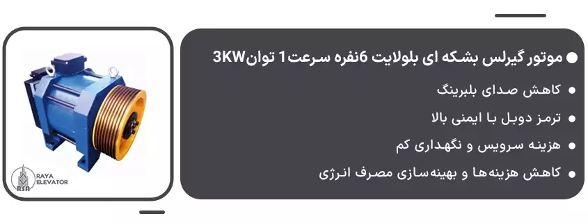 خرید موتور گیرلس بشکه ای بلولایت 6نفره سرعت1 توان3KW1