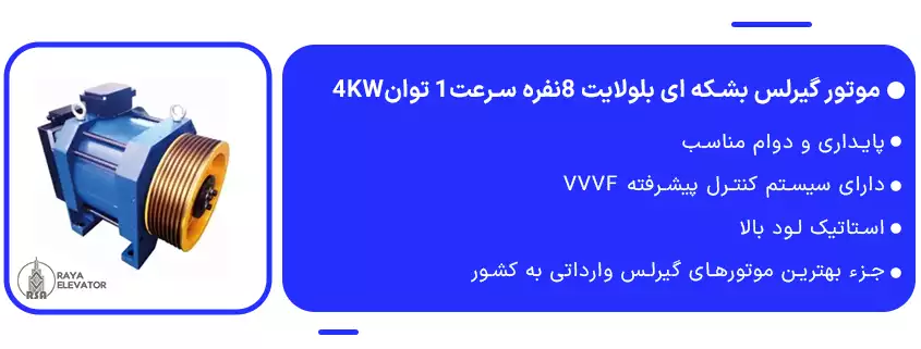 خرید موتور گیرلس بشکه ای بلولایت 8نفره سرعت1 توان4KW1