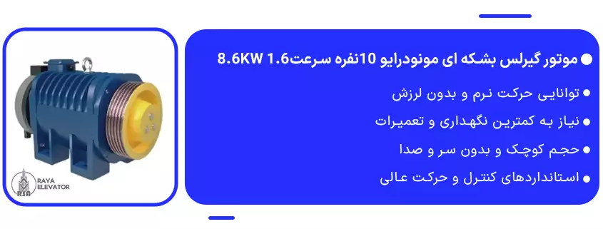 خرید موتور گیرلس بشکه ای مونودرایو 10نفره سرعت1.6 8.6KW1