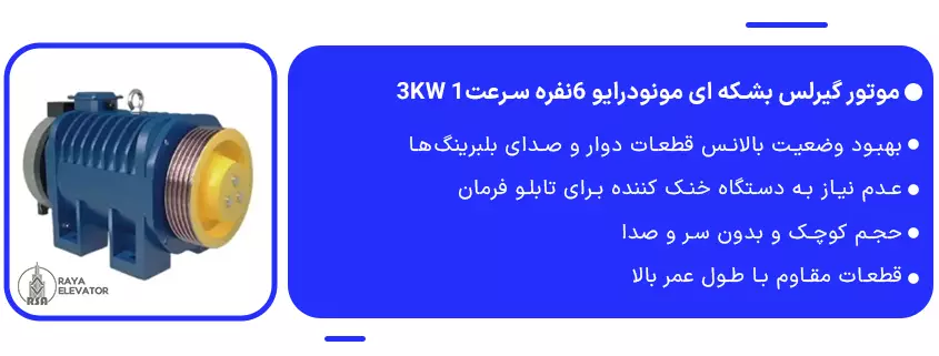 خرید موتور گیرلس بشکه ای مونودرایو 6نفره سرعت1 3KW