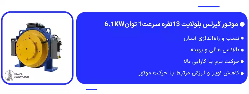 موتور گیرلس بلولایت 13نفره سرعت1 توان6.1KW