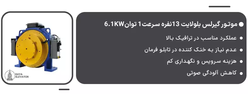 قیمت موتور گیرلس بلولایت 13نفره سرعت1 توان6.1KW1