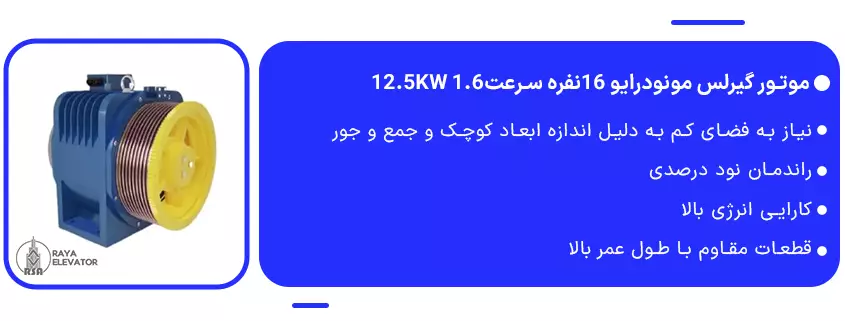قیمت موتور گیرلس مونودرایو 16نفره سرعت1.6 12.5KW