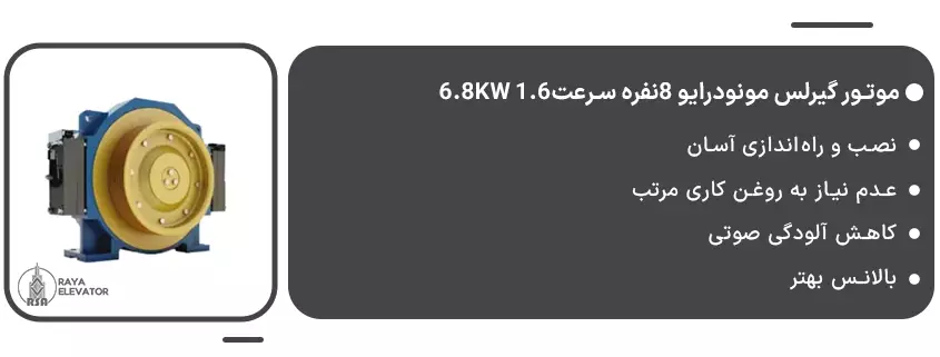قیمت موتور گیرلس مونودرایو 8نفره سرعت1.6 6.8KW