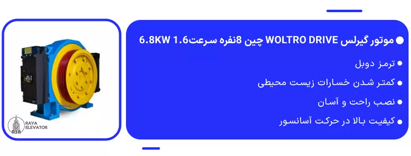 خرید موتور گیرلس Woltro drive چین 8نفره سرعت1.6 6.8KW1