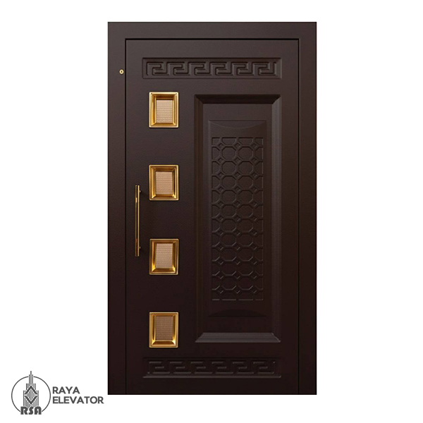 قیمت درب آسانسور لولایی کد 6054 طرح زنبوری قهوه ای