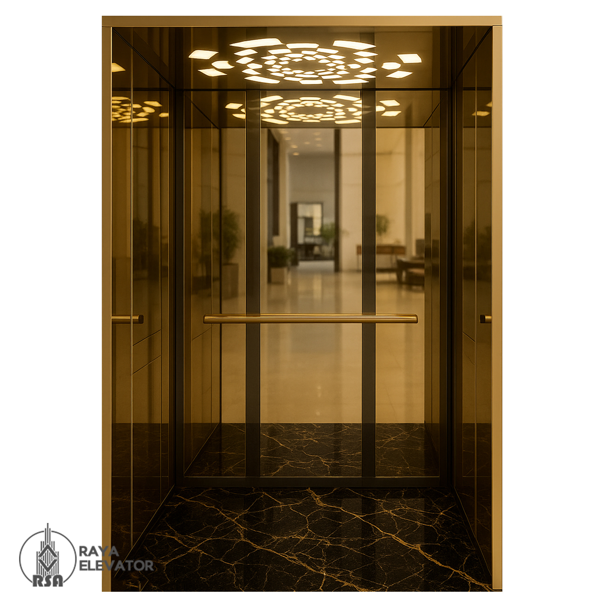 کابین آسانسور استیل کد3764 طلایی