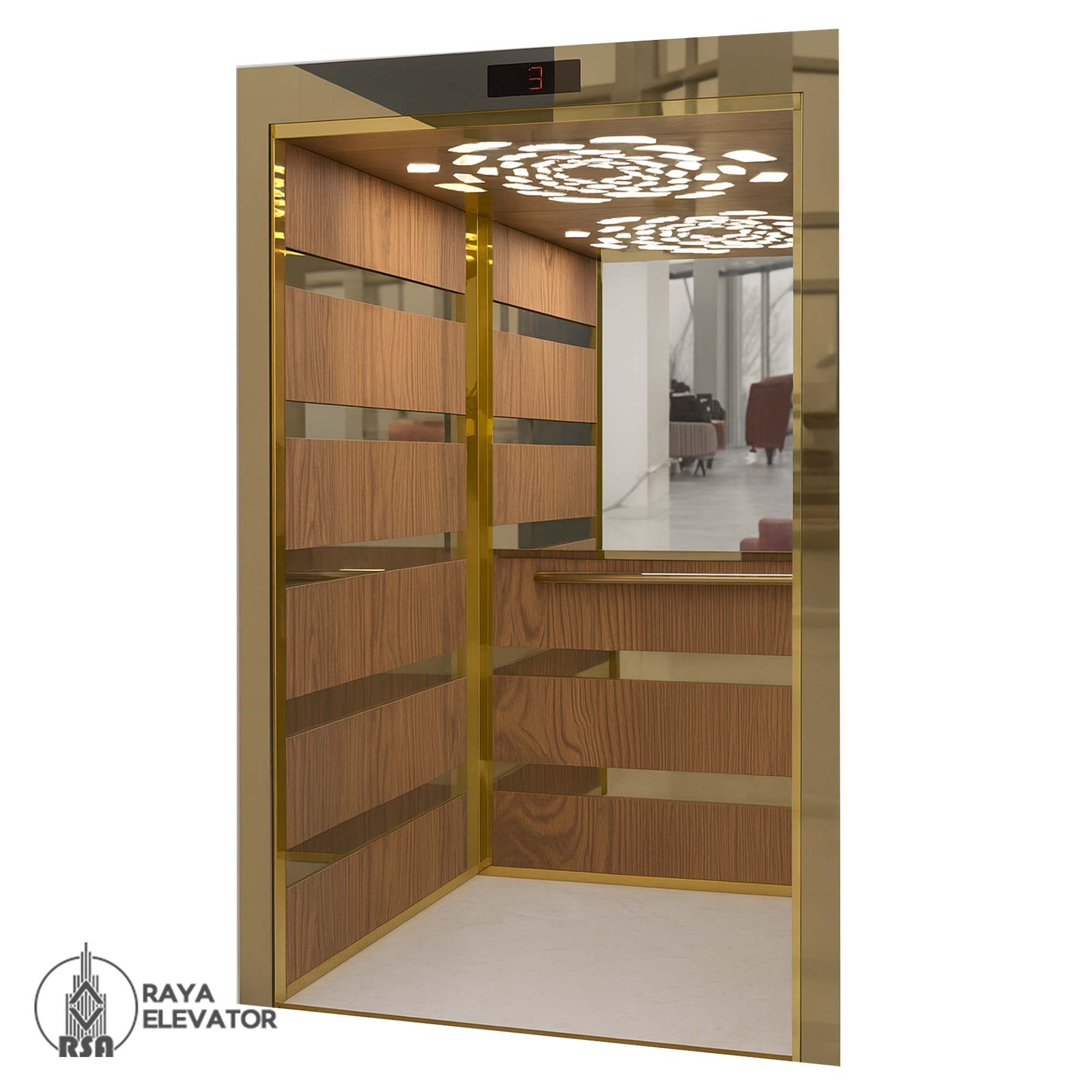 کابین آسانسور ام دی اف استیل کد 3783 MAHON طلایی