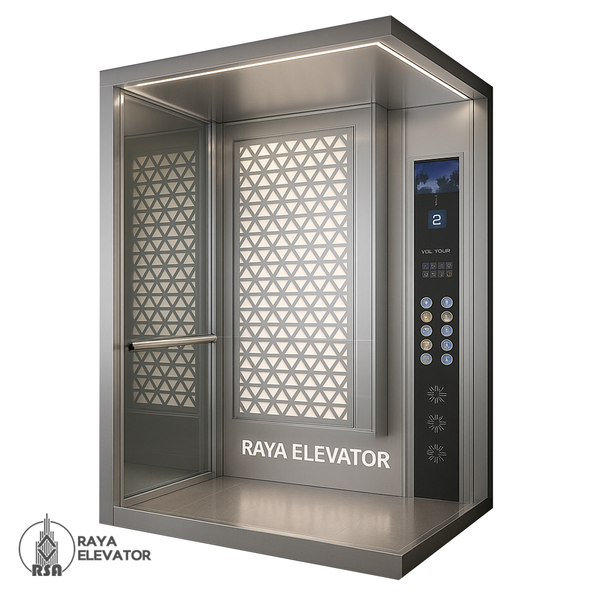 کابین آسانسور استیل کد3842 طرح اورامان نقره ای