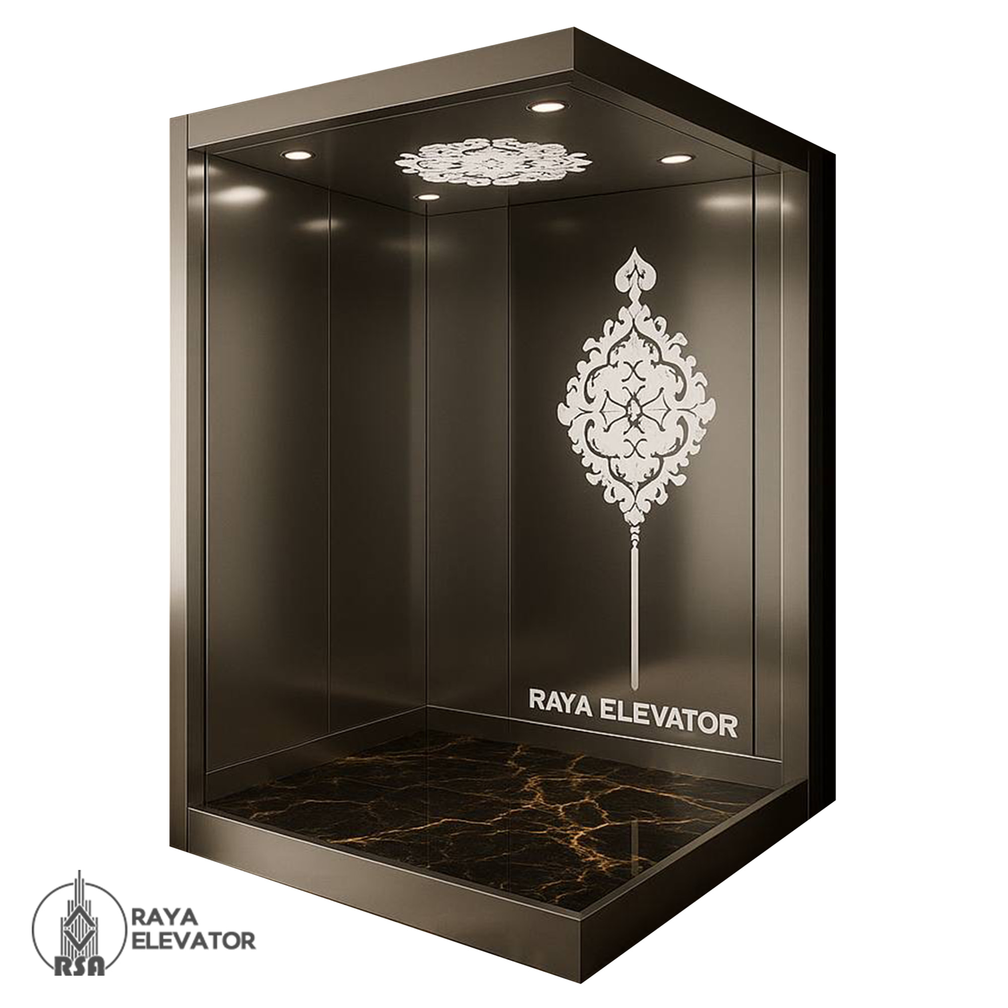 کابین آسانسور استیل کد3843 طرح کیمیا دودی