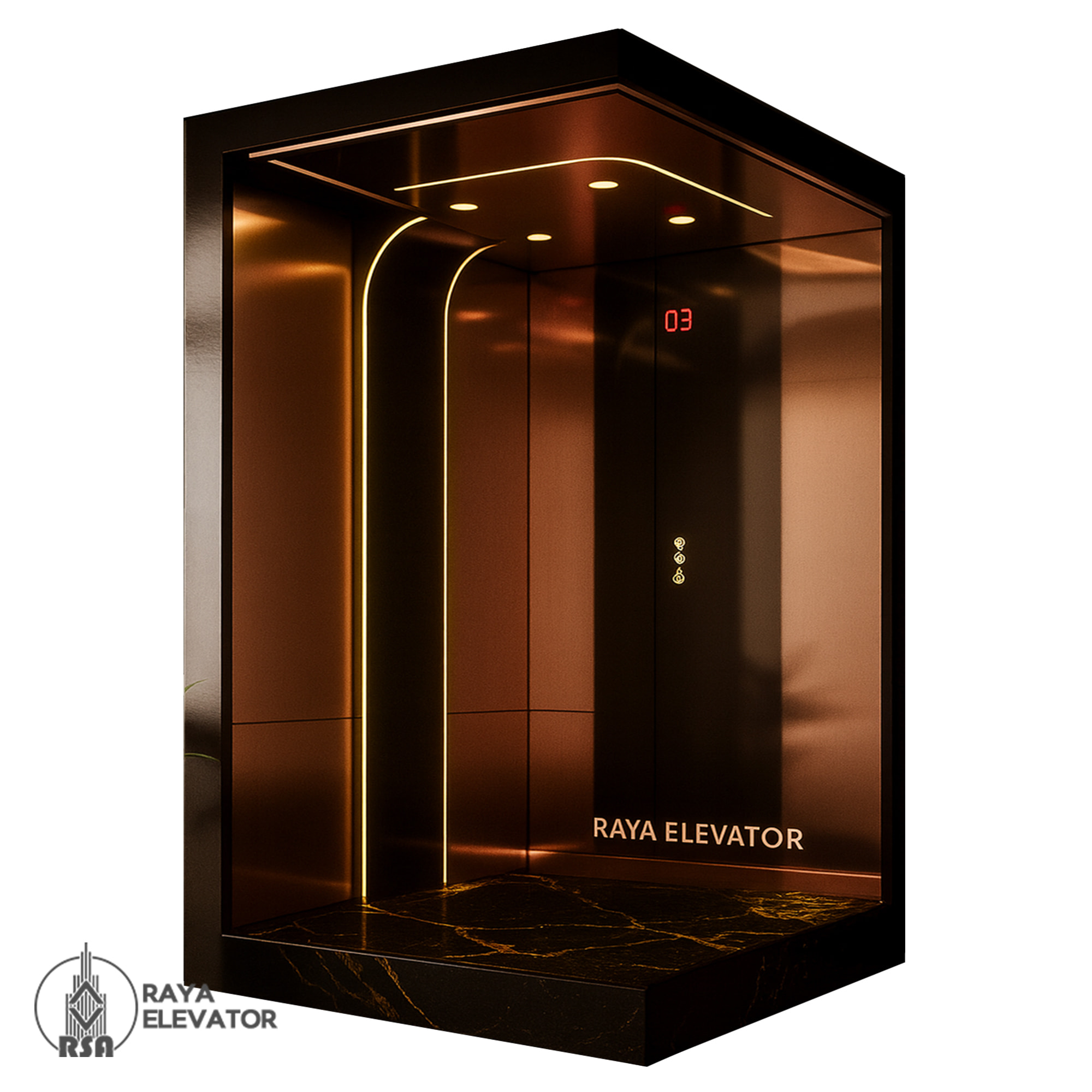 کابین آسانسور استیل کد3849 طرح ویرا رزگلد