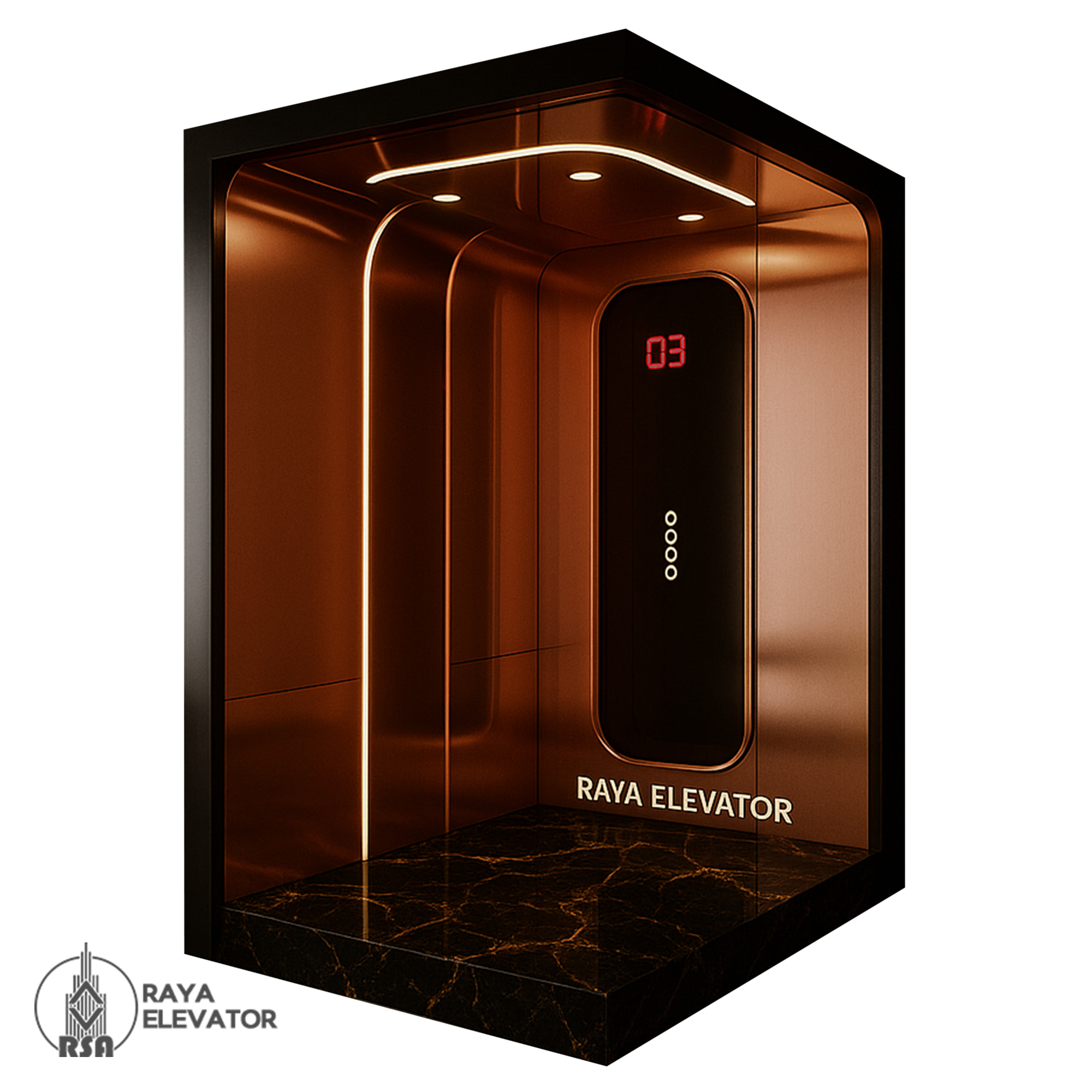 کابین آسانسور استیل کد3850 طرح ویرا پلاس رزگلد