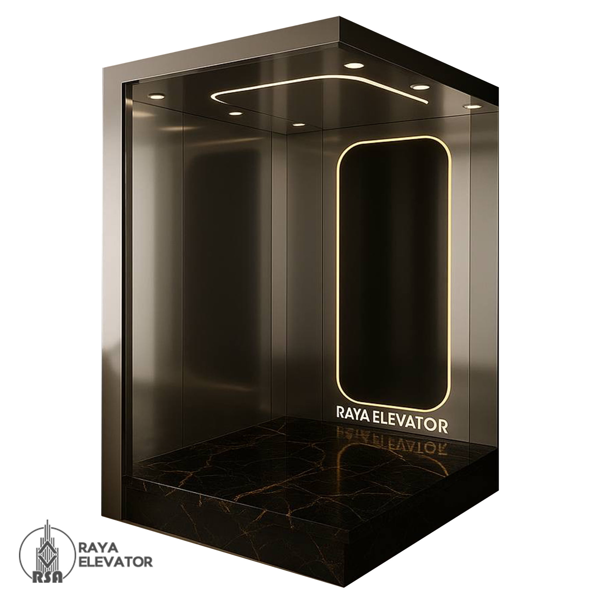 کابین آسانسور استیل کد3855 طرح آتلانتیس دودی گلدن بلک