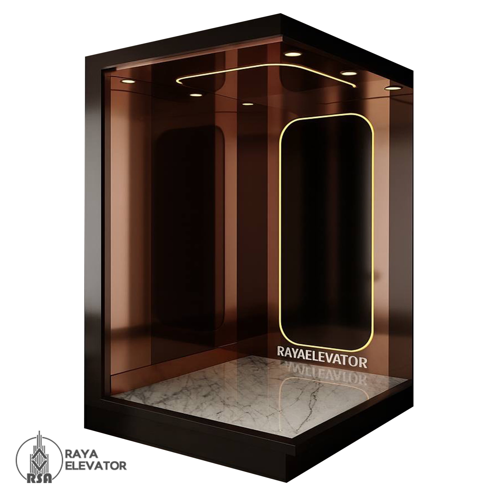 قیمت کابین آسانسور استیل کد3855 طرح آتلانتیس رزگلد