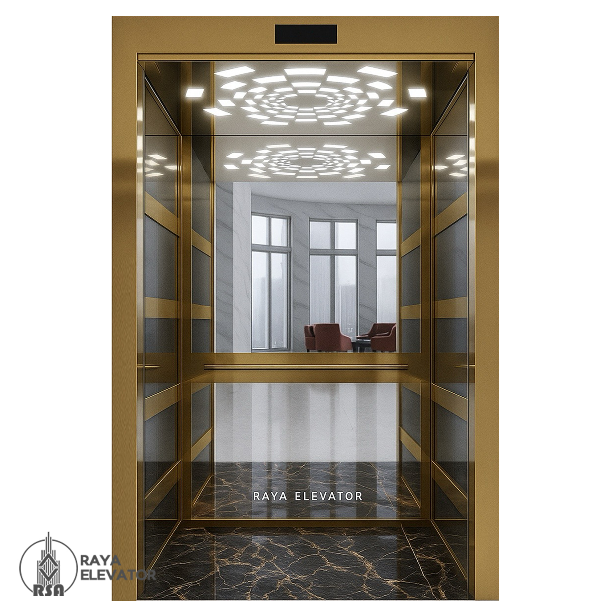 کابین آسانسور استیل کد3860 طرح آکو طلایی
