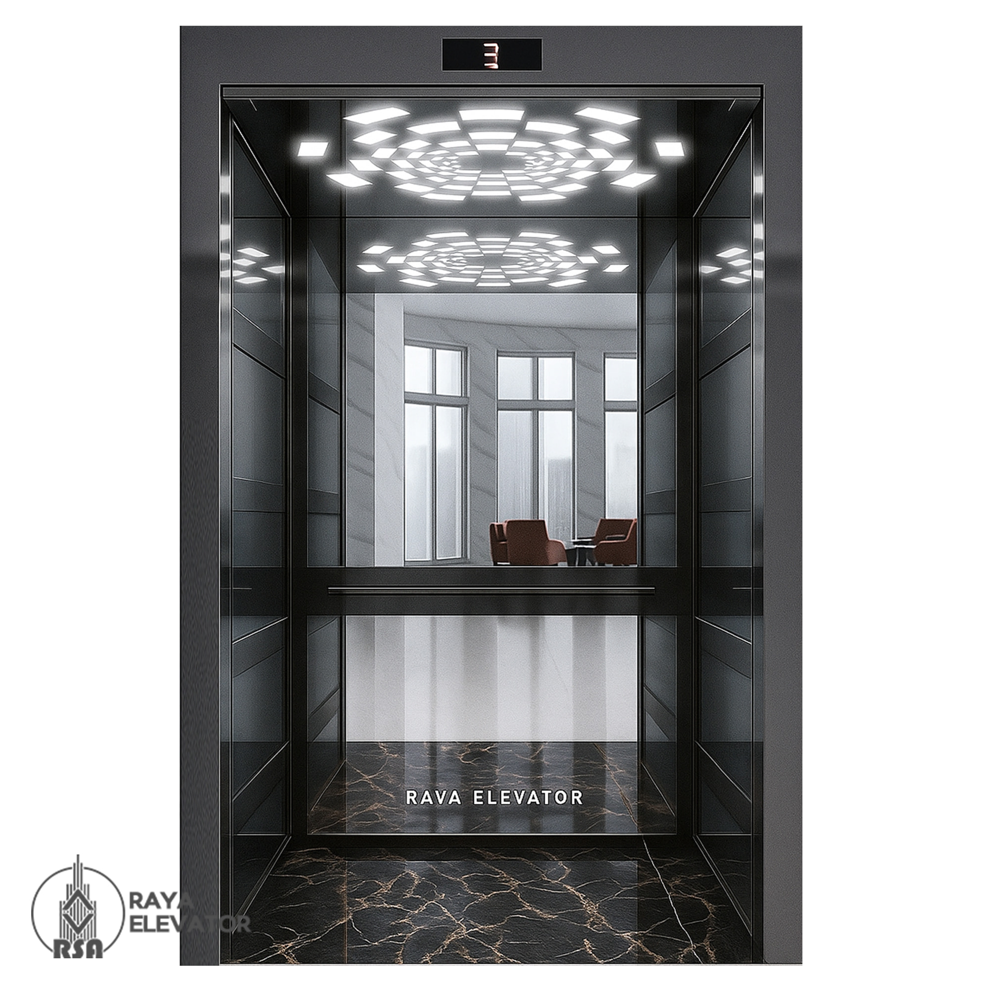 قیمت کابین آسانسور استیل کد3860 طرح آکو نقره ای