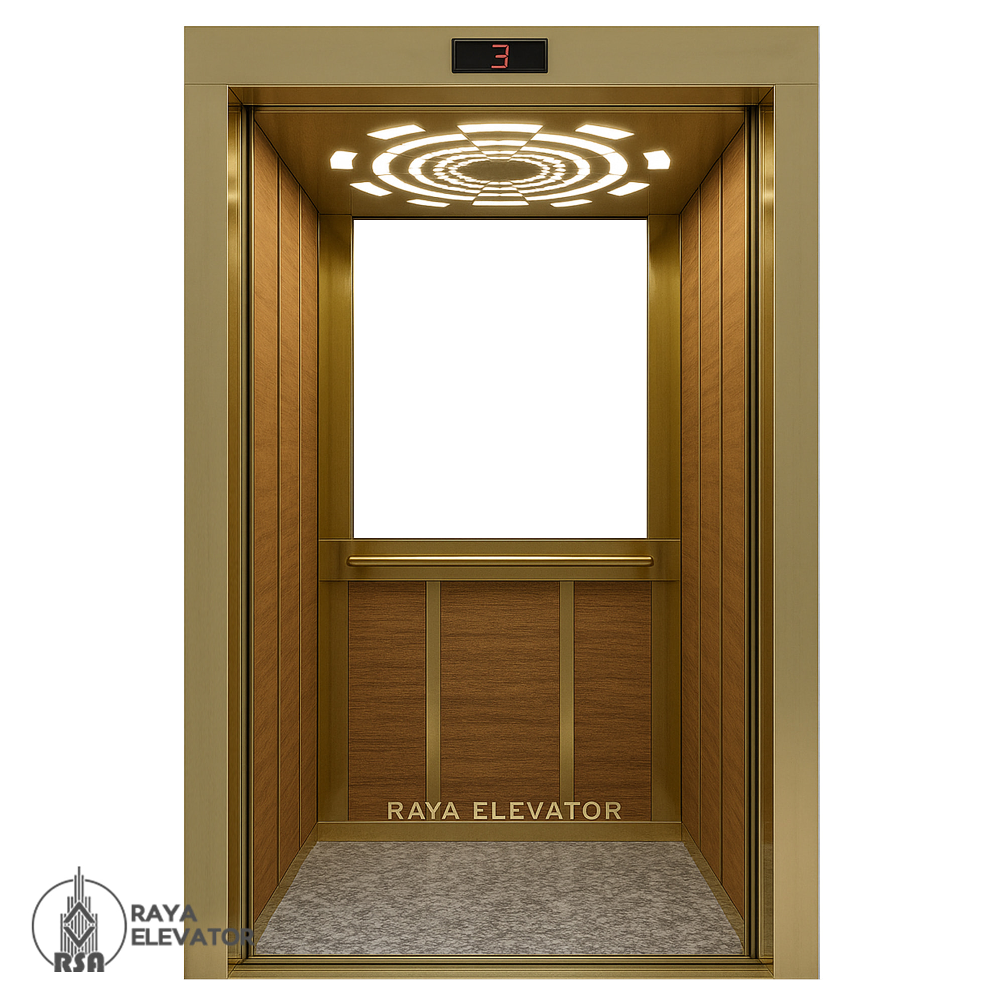 کابین آسانسور ام دی اف استیل کد 3857 طرح کاج طلایی