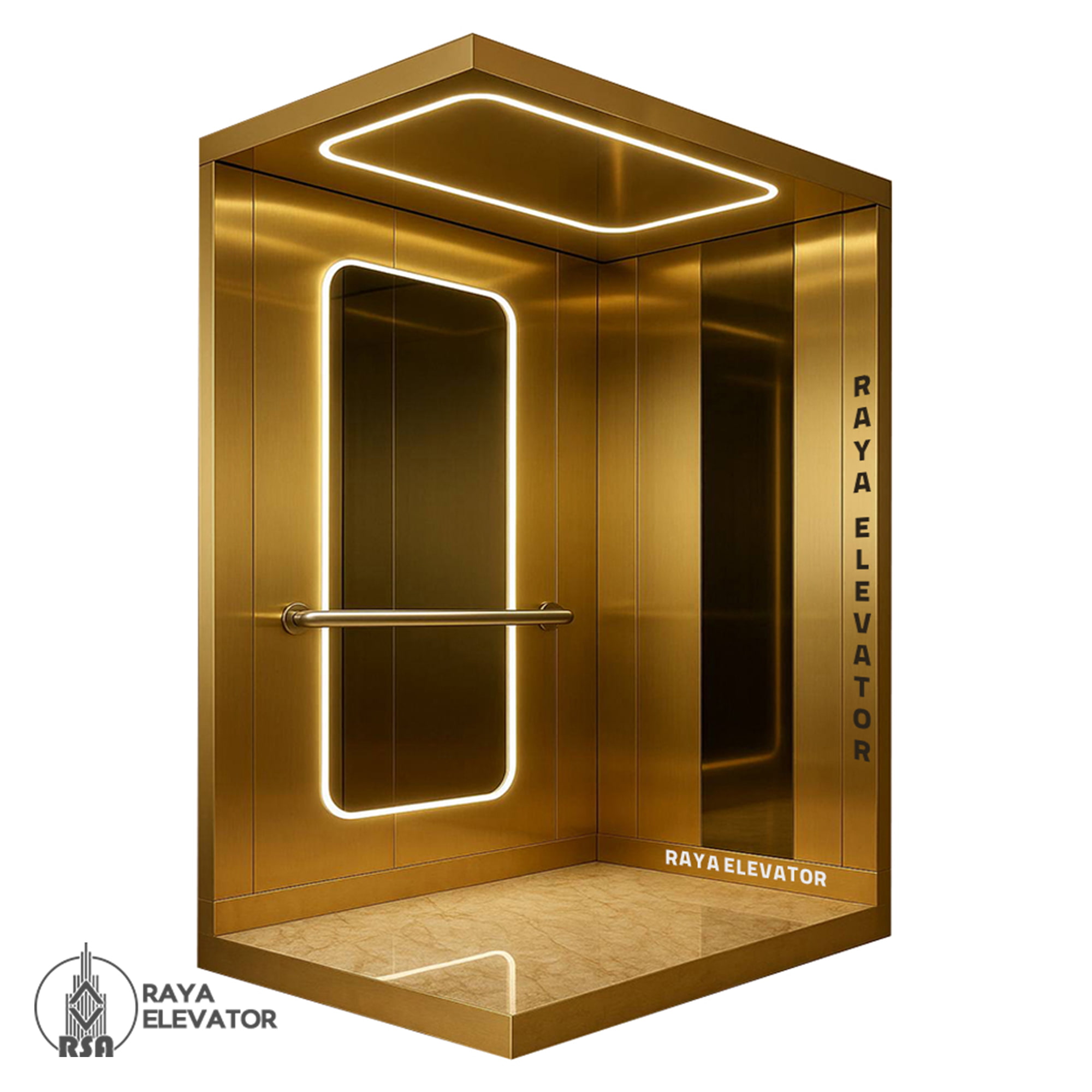 کابین آسانسور استیل کد3853 طرح مگا طلایی