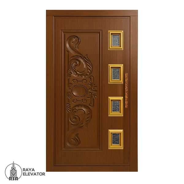 قیمت درب آسانسور لولایی کد 6067 طرح لوتوس قهوه ای
