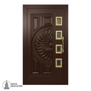 قیمت درب لولایی آسانسور کد 6066 طرح سانرایز قهوه ای