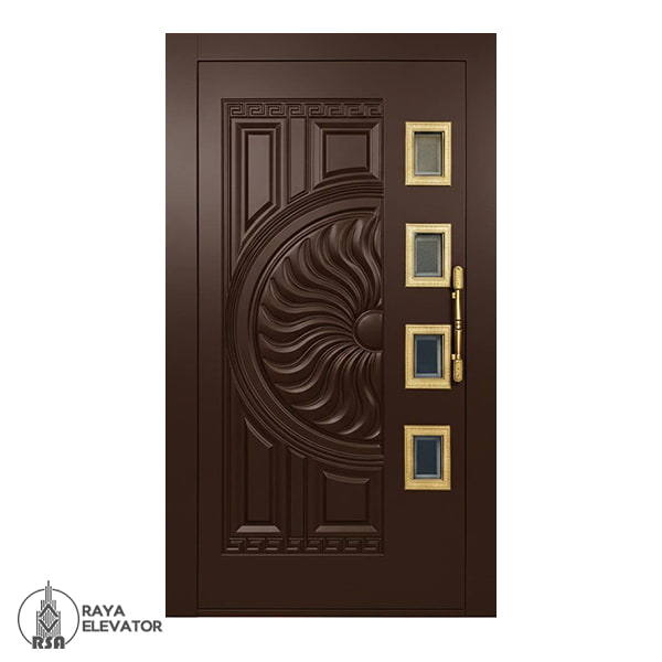 قیمت درب لولایی آسانسور کد 6066 طرح سانرایز قهوه ای