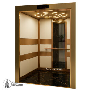 قیمت کابین آسانسور ام دی اف استیل کد3856 طرح سرو طلایی