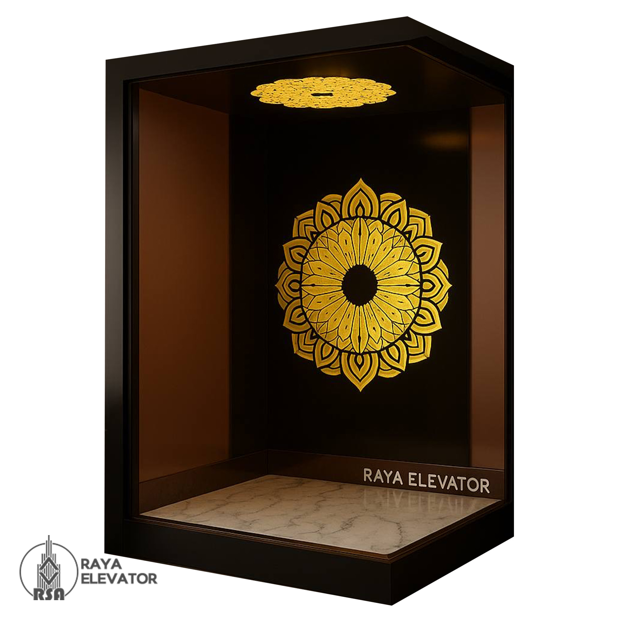 قیمت کابین آسانسور استیل کد3846 طرح هیرو رزگلد
