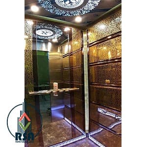 کابین استیل طلایی طرحدار کد1026 | ساخت کابین آسانسور