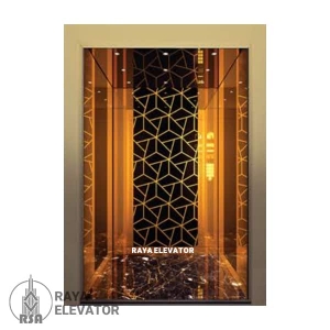 کابین آسانسور طلایی طرحدار کد ۳۷۱۴ | عکس کابین آسانسور جدید